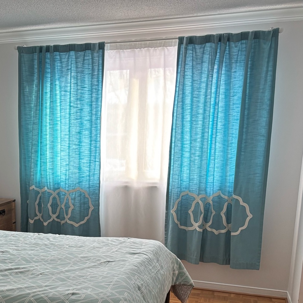 Target Teal Curtains with White Embroidery